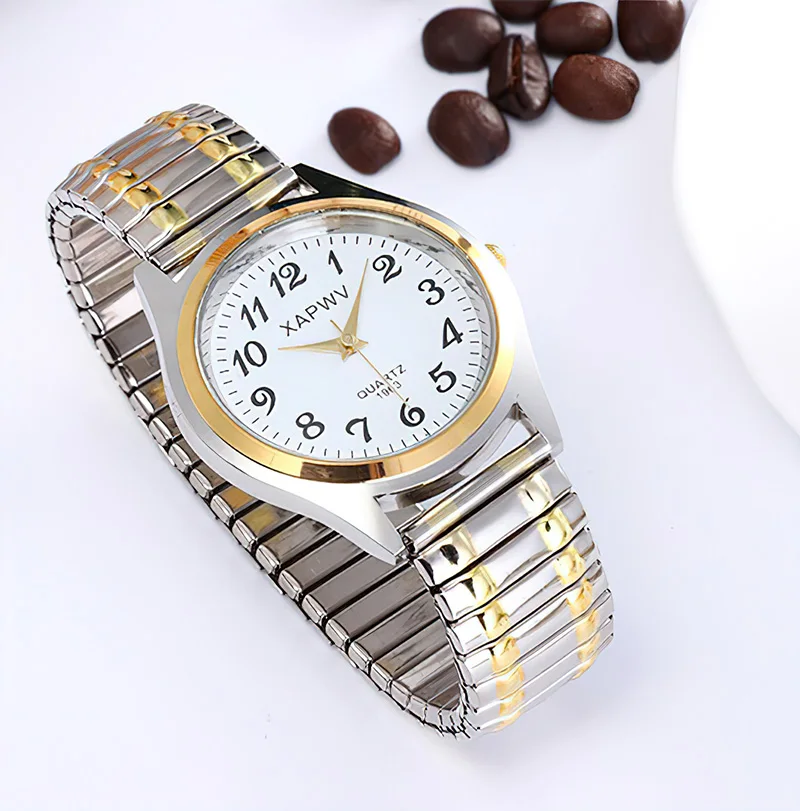 Men Women Couple Wrist Watches Stainless Steel Band Alloy Lovers Business Quartz Movement Wristwatch Elastic Strap Band Watch