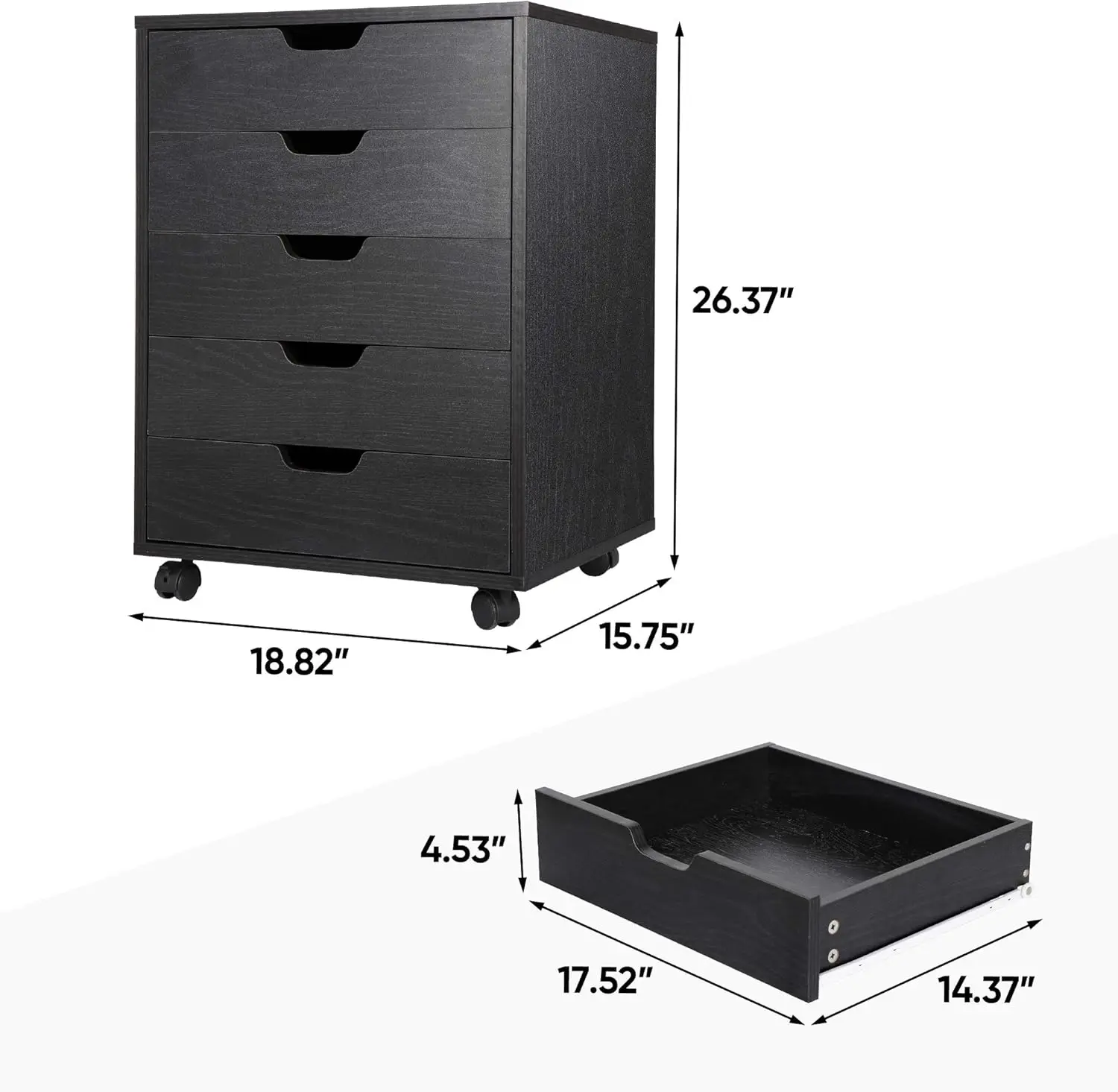 5 Drawers Storage Cabinet Under Desk, File Organizer With Lockable Casters, Home/Office Furniture Storage Carts Side Table,