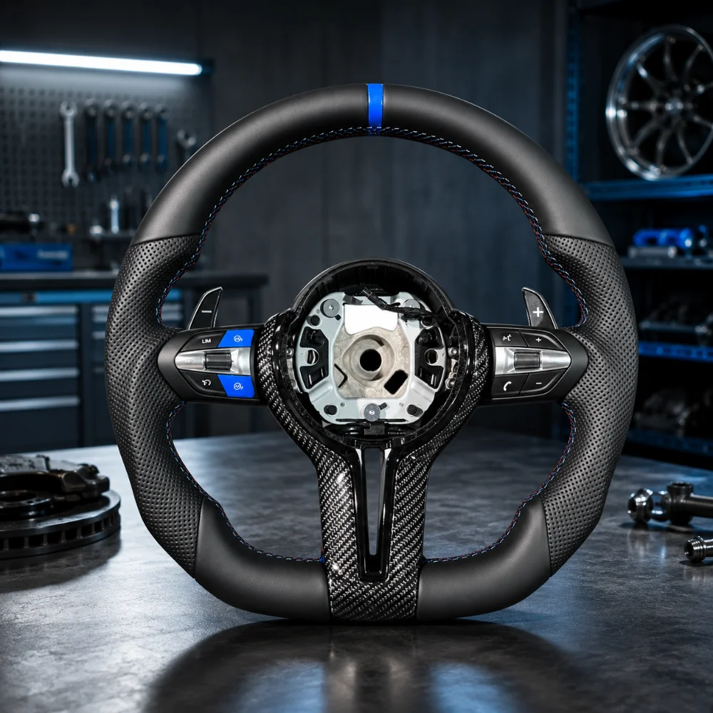 

Black Perforated Leather For BMW F30 F20 F48 M3 F80 F25 E90 E87 X5 E70 F01 F10 Accessories Blue Mark Upgrade Steering Wheel