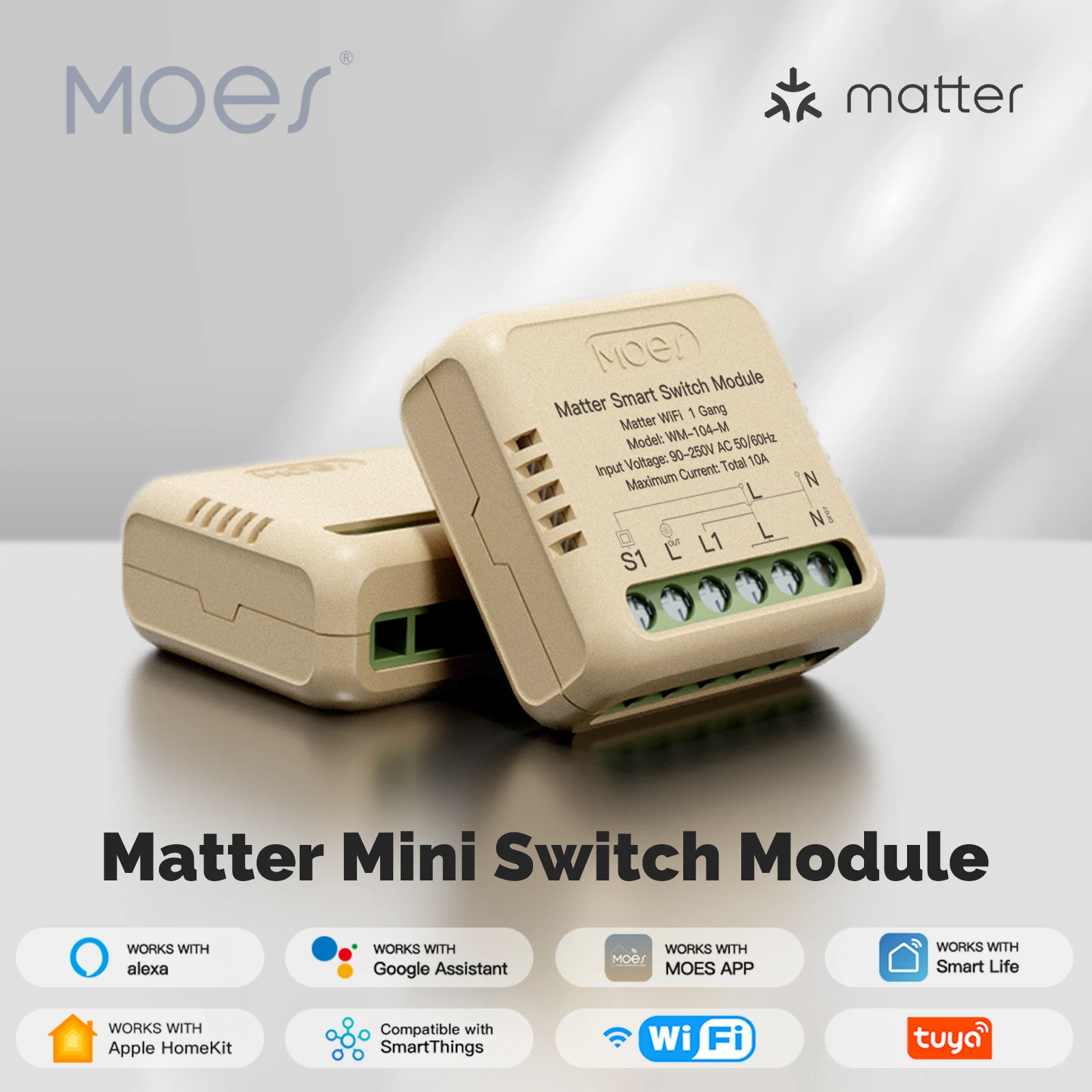 MOES Tuya WiFi Matter Mini Switch Module Smart Relay Timer Home Automation Work With Alexa Google Home Apple App Remote Control