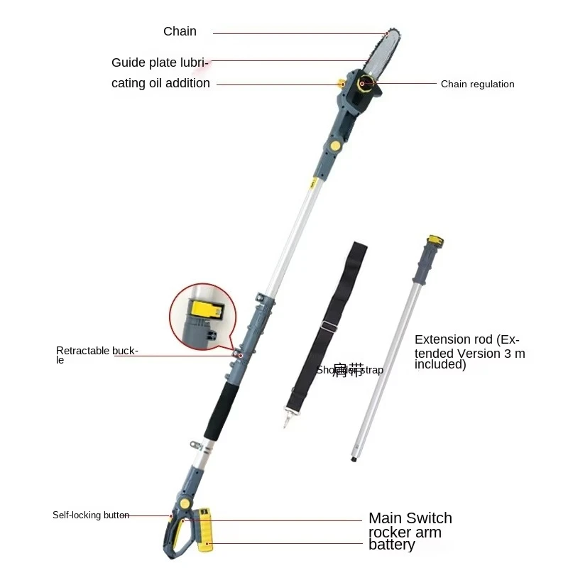 20V Telescopic Electric Chainsaw 1.8m 3m High Altitude Garden Pruning Tool Cordless and Rechargeable for DIY Garden Care