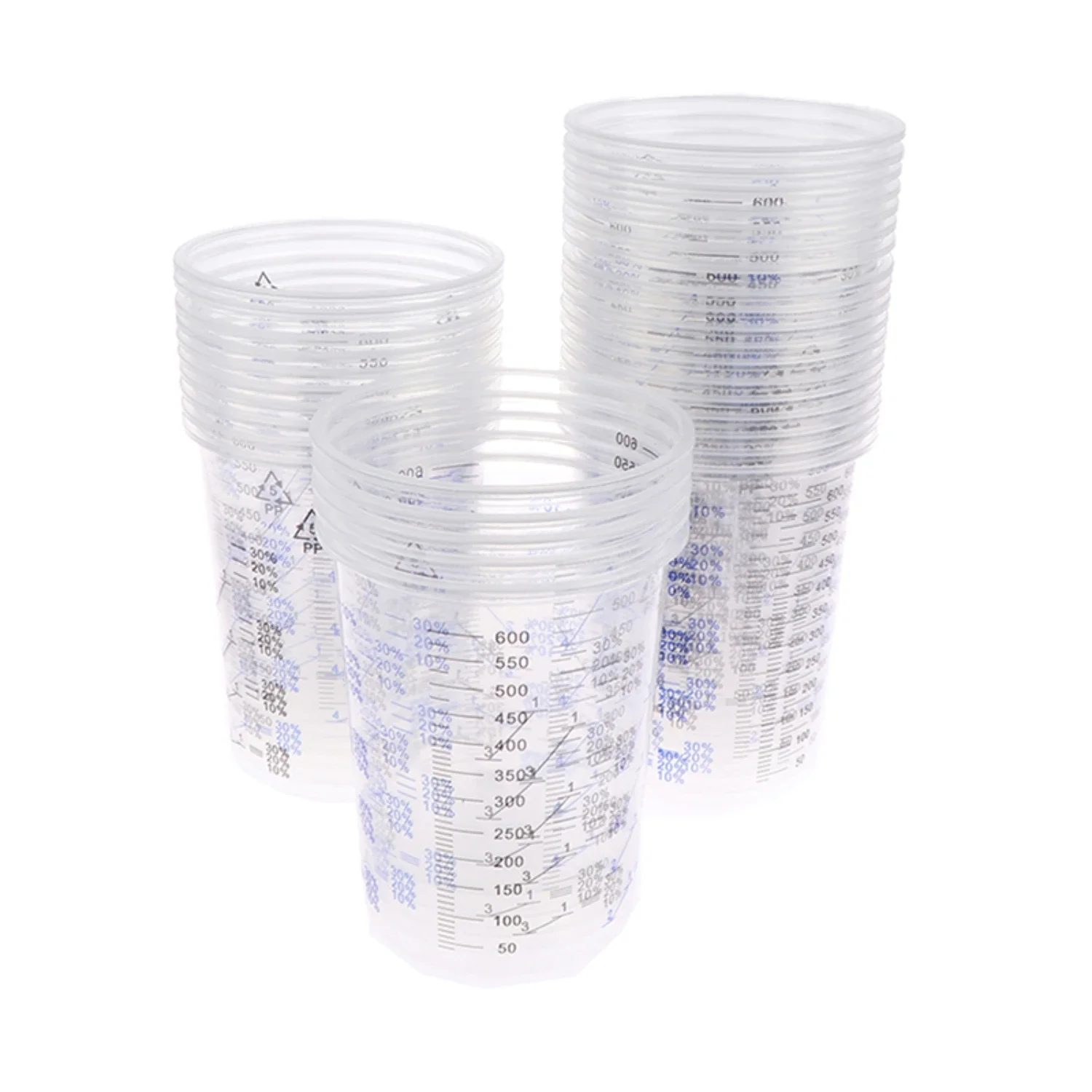 

Pack of 10/50 Transparent Disposable Plastic Paint Mixing Graduated Cups - 600ml Calibrated Measuring Cups for Liquids