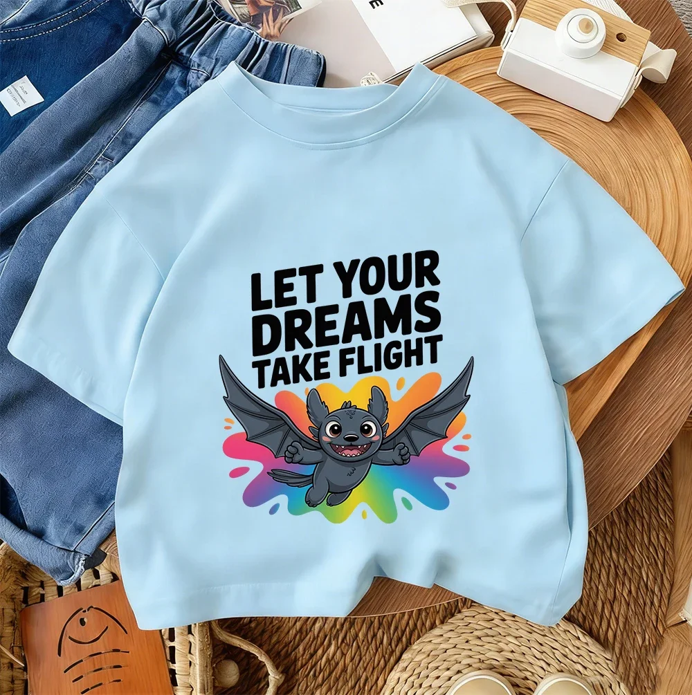 

Футболка с мультяшным принтом «Беззубик» для детей от 3 до 14 лет, летняя повседневная уличная мода, милый топ с круглым вырезом для мальчиков и девочек