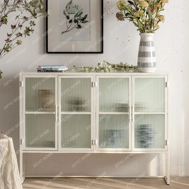 

Liron glass dining side cabinet, living room wall cabinet display storage cabinet, simple retro furniture decorativ