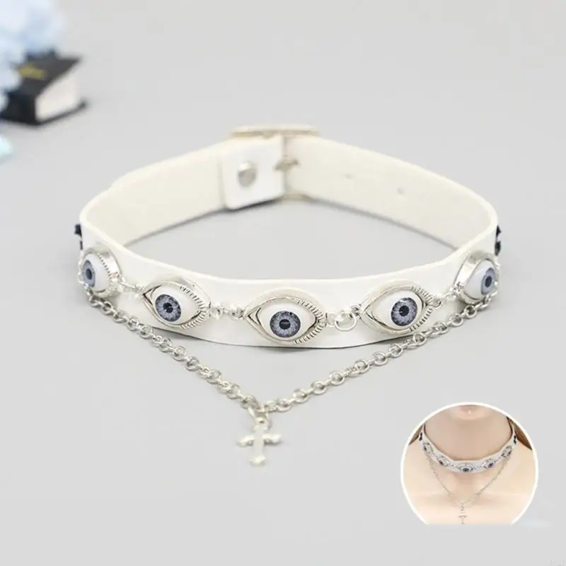 A52E Eye of the Demons Choker Necklace Unique Horror Themed Devil Eye Choker Sturdy PU and Alloy Neckband for Parties