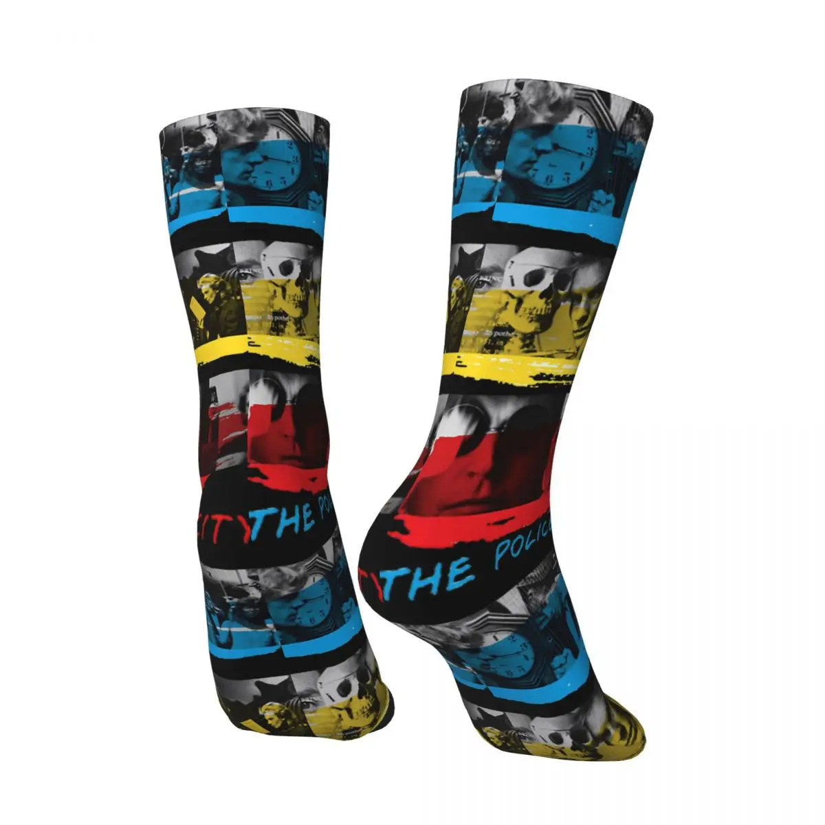 Funny Crazy compression Rock And Roll Sock for Men Hip Hop Vintage T-The Police Band Happy Seamless Pattern Printed