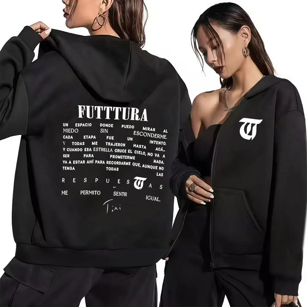 المغني TINI STOESSEL La Triple T Futura 2025 الجرافيك قلنسوة بسحاب Harajuku الخريف/الشتاء 100% القطن الخالص قلنسوة بسحاب