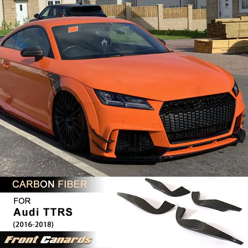 Car Front Bumper Canards for Audi TT RS TTRS 8S Coupe 2016-2018 Car Racing Front Splitters Air Vent Trims Fins Full Carbon Fiber