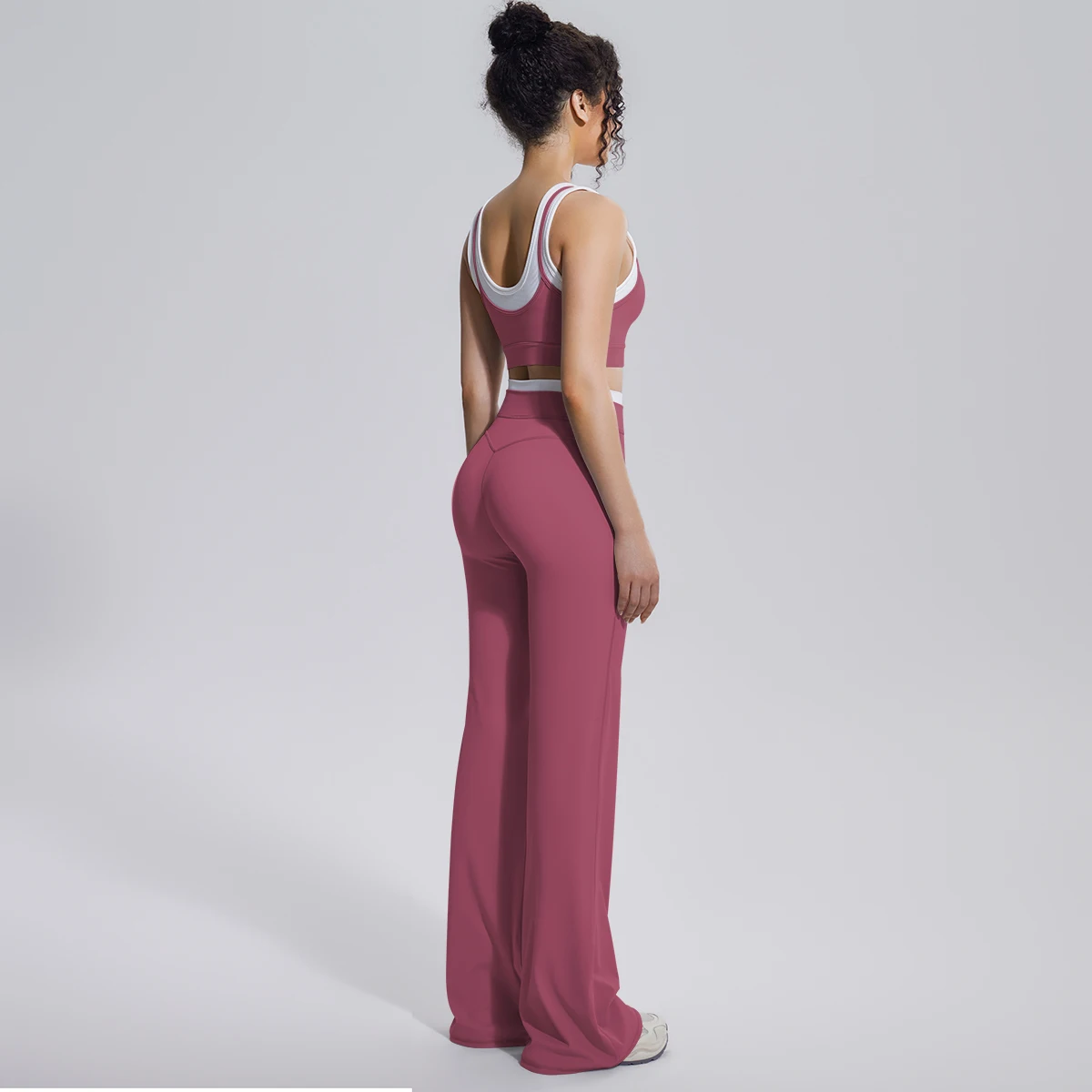 Neues Farbblock-Set mit Schönem Rücken-Yoga-BH und Weiten Hosen für Sommer, Fitness, Laufen und Workout, Hochelastisches, Lockeres Schlaghosen-Oberteil – Detail 26