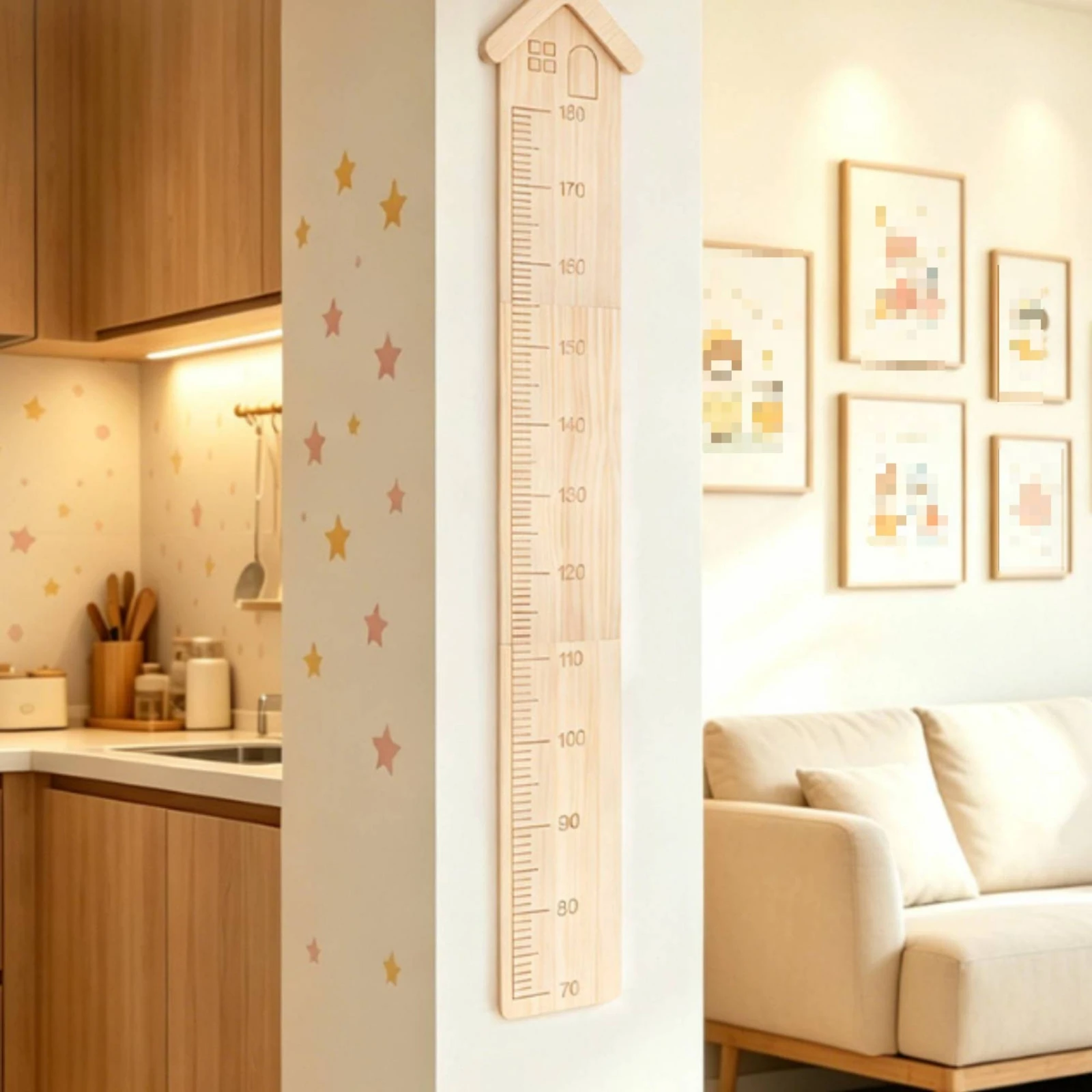 Wooden Growth Chart House-Shaped Wall Growth Chart Wooden Height Ruler Damageundamaged Non-Marking for Children, Nursery