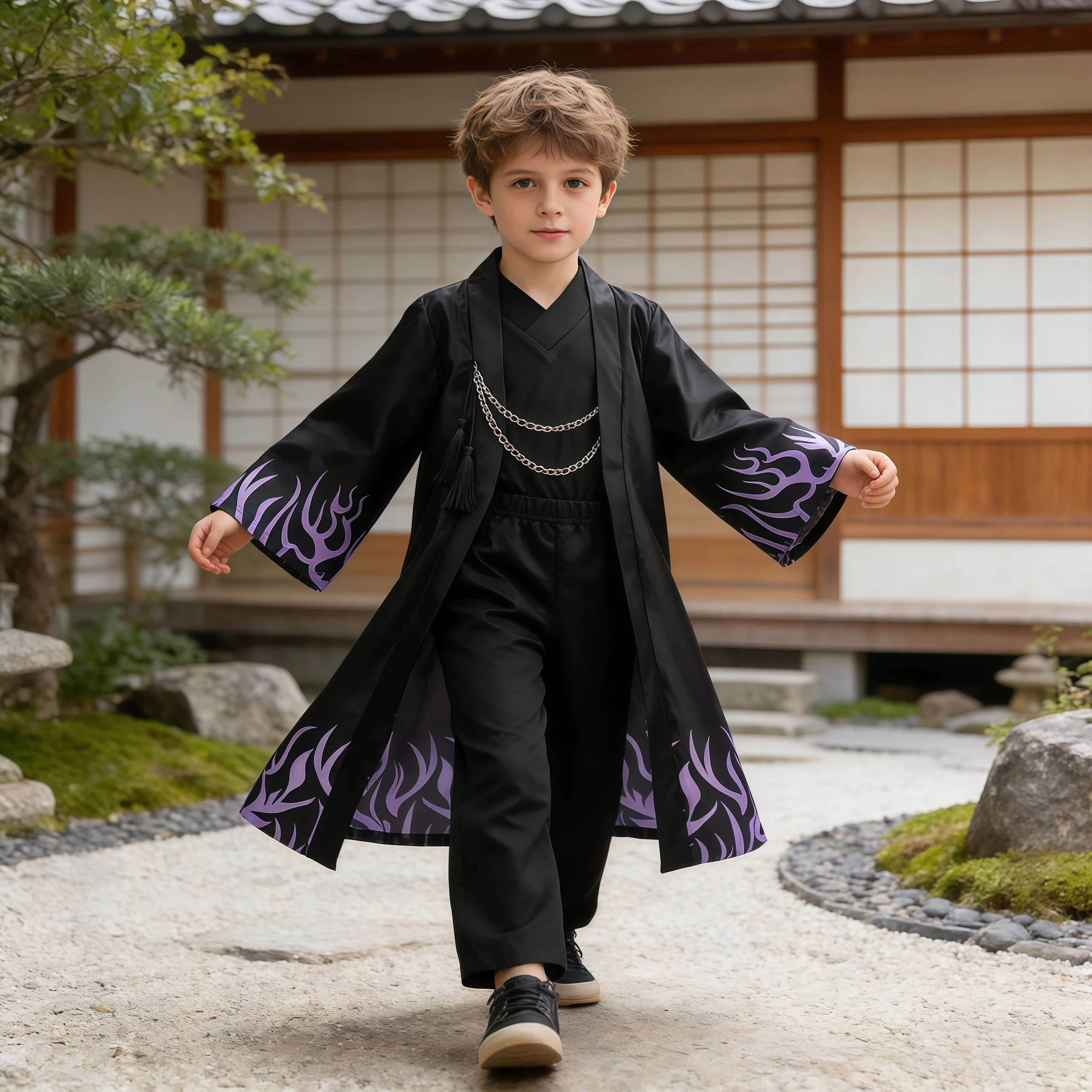 Kostium dla dzieci Kpop Cosplay Idol Boys, czarny płaszcz, topy i spodnie, strój na Halloween, karnawał, występy sceniczne.