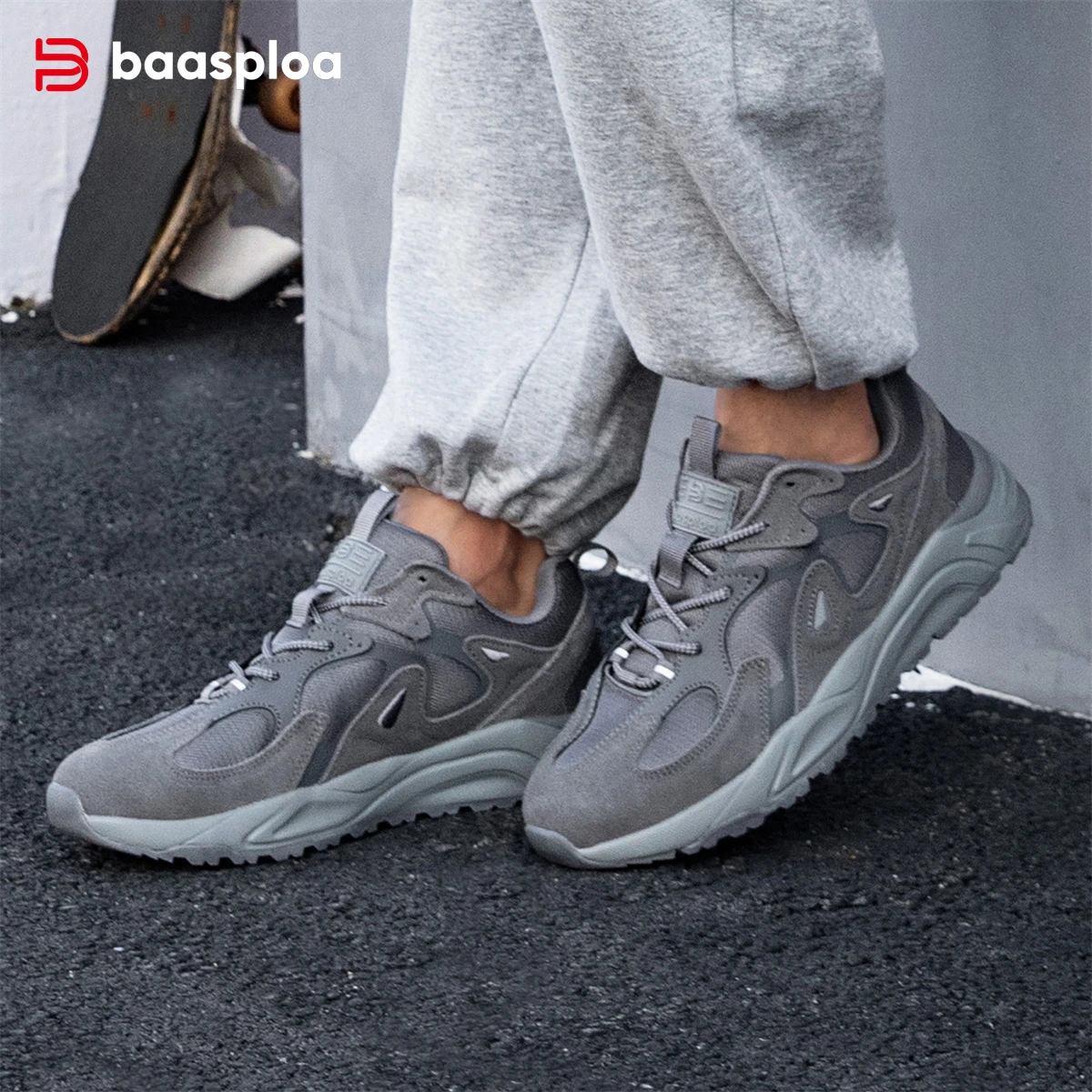Baasploa الرجال أحذية مشي الصيف شبكة تنفس الجلد المدبوغ أحذية رياضية كاجوال الذكور الكلاسيكية الراحة أحذية رياضية عالية الجودة عدم الانزلاق