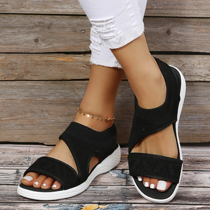 Rimocy Elastic Knitting Casual Sandals Shoes Woman Summer 2022 Plus Size 43 Wedges Platform Sandals Beach Sports Sandalias Mujer