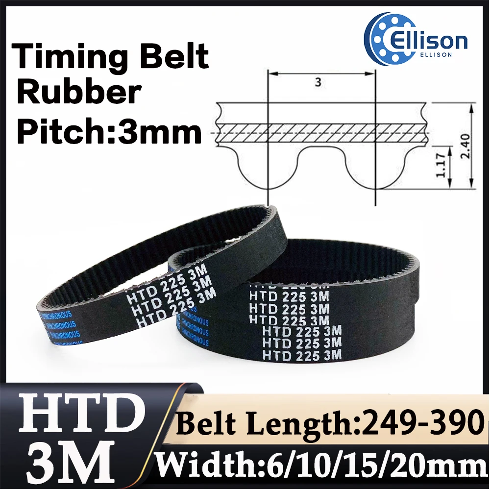 HTD3M rubber arc toothed timing belt 249/252/255/258-390mm bandwidth 6/10/15/20mm mechanical equipment conveyor belt