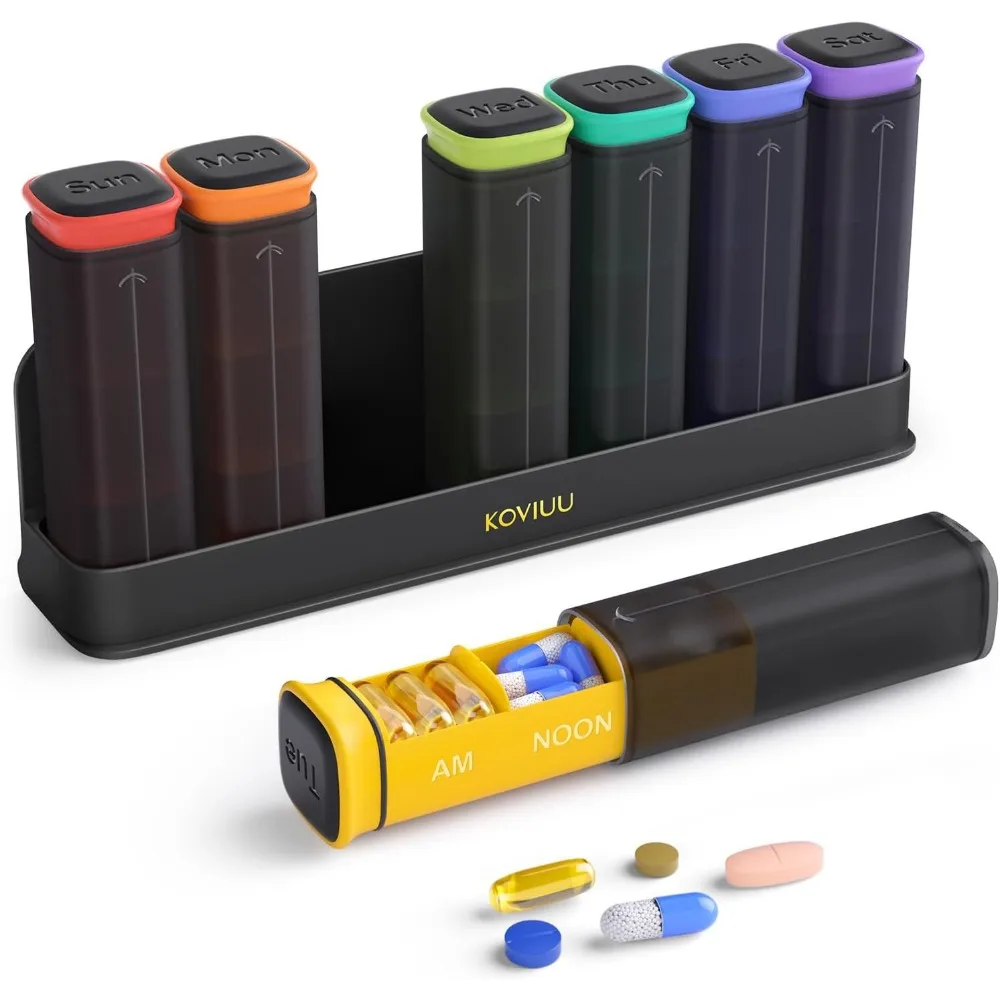 Weekly Pill Organizer 7 Day 3 Times Daily Large Detachable Travel Medication Vitamin Supplement Holder Black