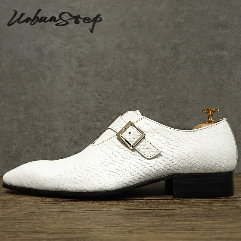 LUXURY MEN MONK STRAP SHOES WHITE BLACK SNAKE PRINT LOAFERS CASUAL MENS DRESS SHOES WEDDING OFFICE LEATHER SHOES FOR MEN