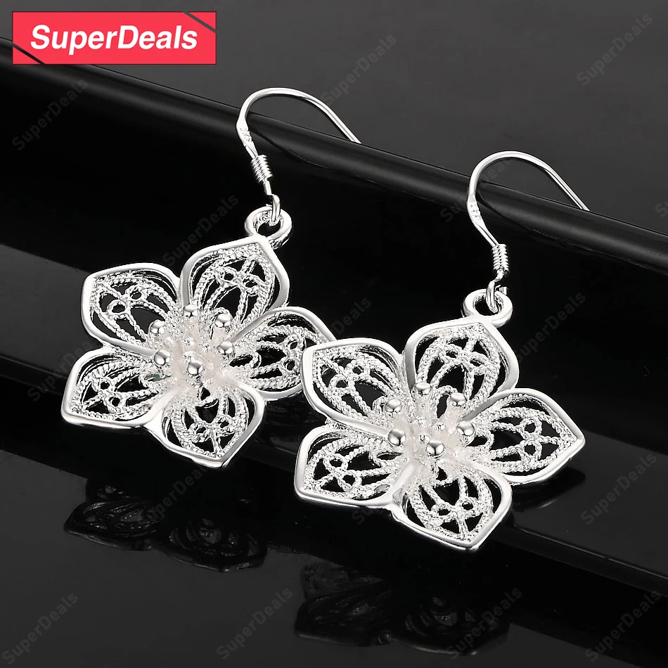 

SuperDeals 925 Sterling Silver Hollow Flower Drop Earrings Women Birthday Wedding Party Beautiful Jewelry Gift Exquisite Earring