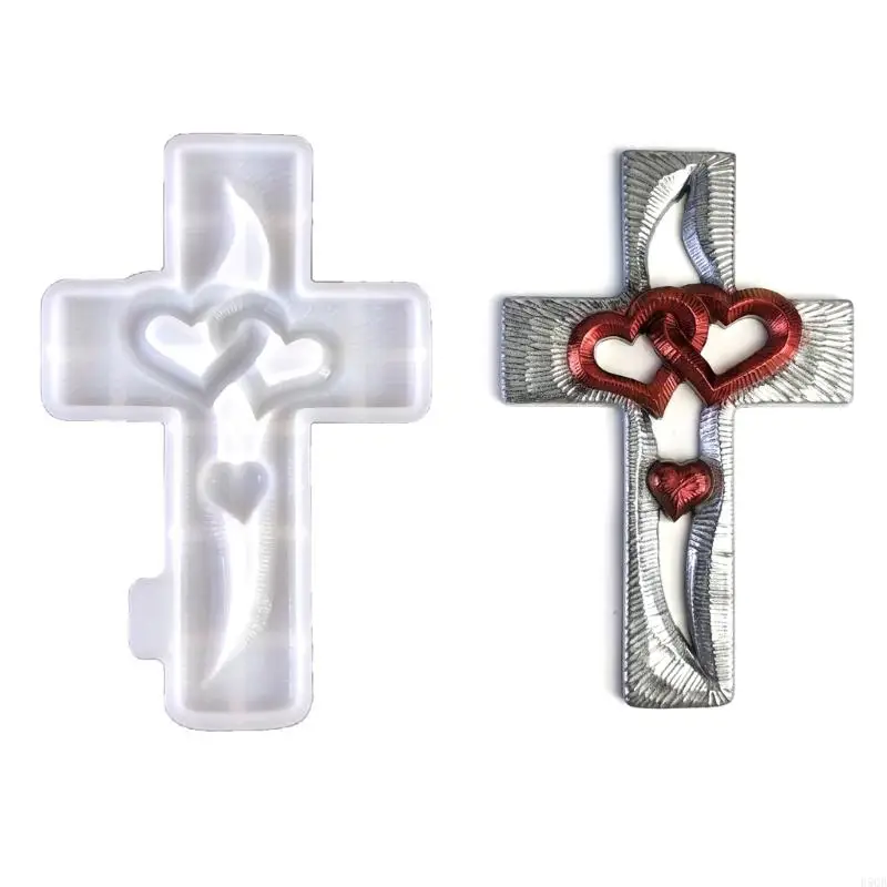D5QB Trendy Love Heart Crosses Silicone Mold for Handmade Resin Ornaments and Gifts