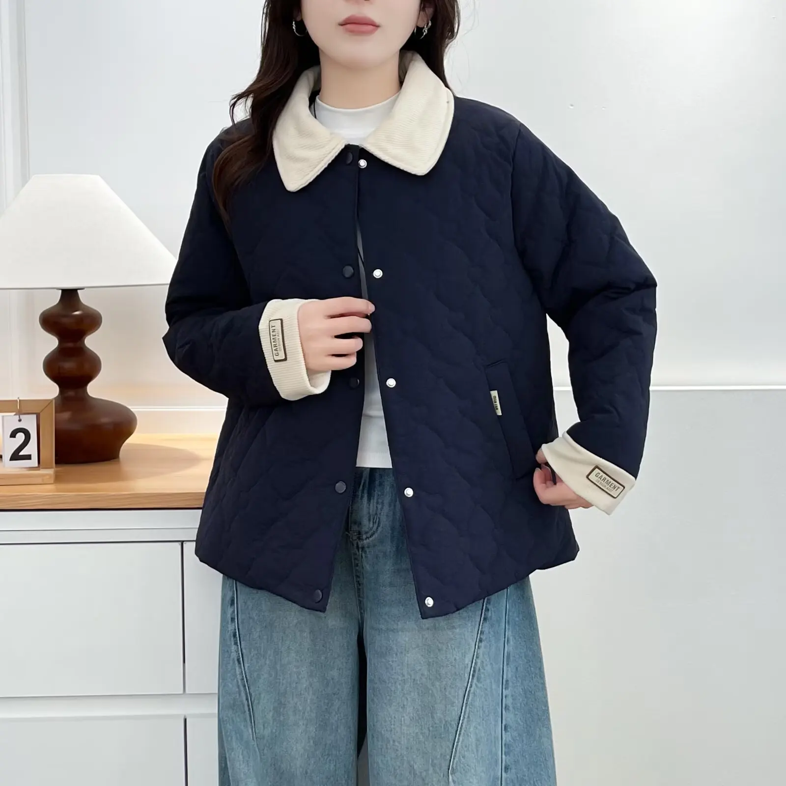 XXXXL Moda Plus Size Abbigliamento donna Parka Inverno Nuovo risvolto Color Blocking Giacca imbottita Applique Cappotti caldi 2595