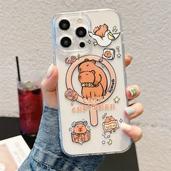 Fashion Cartoon Magnetic for MagSafe Wreless Charge Phone Case For iPhone 14 16 Pro Max 15plus 13 11 Pro Max Cute Capybara Cover
