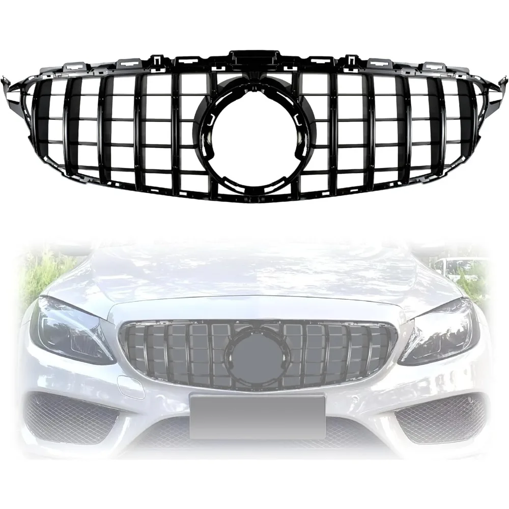 

Передняя верхняя решетка, совместимая с Mercedes Benz C-class W205 C250 C300 C350 Benz Gloss Black GTR GT Style 2019 2020 2021,