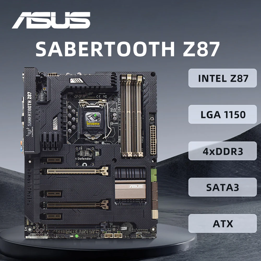 

Материнская плата Asus SABERTOOTH Z87 LGA 1150 ATX, LGA 1150 DDR3 Intel Z87 32 Гб USB3.0 PCI-E 3,0 SATA III для Core i3-4170Motherboard.