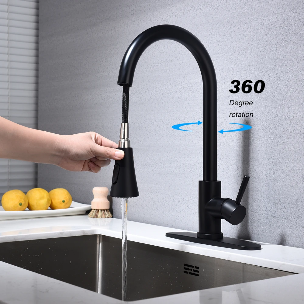 Kitchen Faucet with Pull Out Spraye，Light luxury faucet, matte black