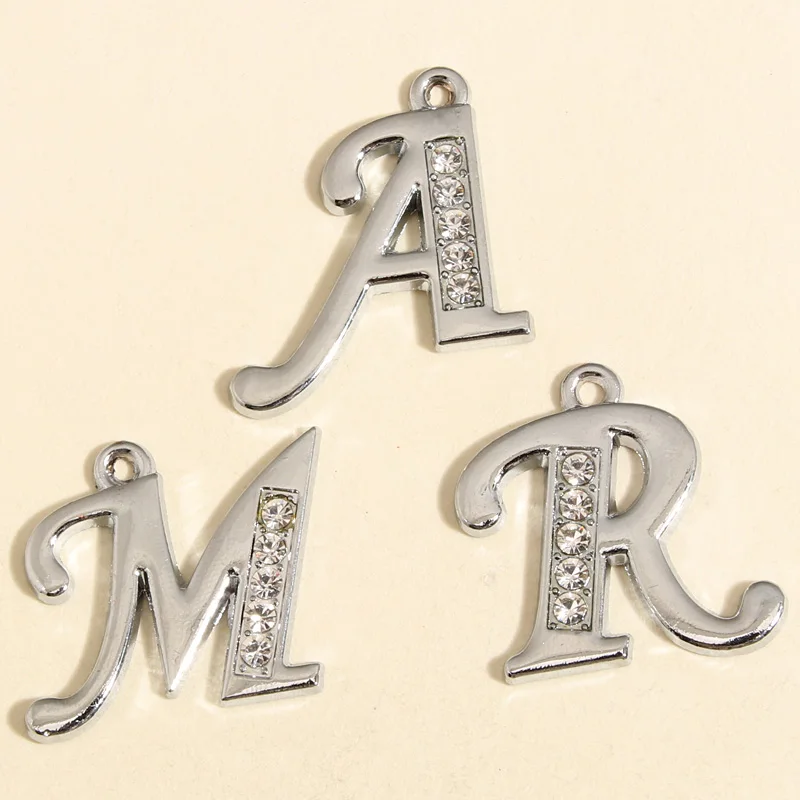 5pcs Silver Color Funny Capital Letter A M R Charms Initial Pendant Fit Necklaces DIY Handmade Jewelry Making Finding Supplies