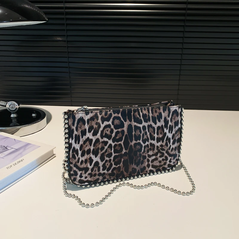 Bolsas de couro leopardo para mulheres, bolsas de luxo para senhoras, bolsa de pulso feminina bolsas de festa, novo designer, Sac A Main, 2024