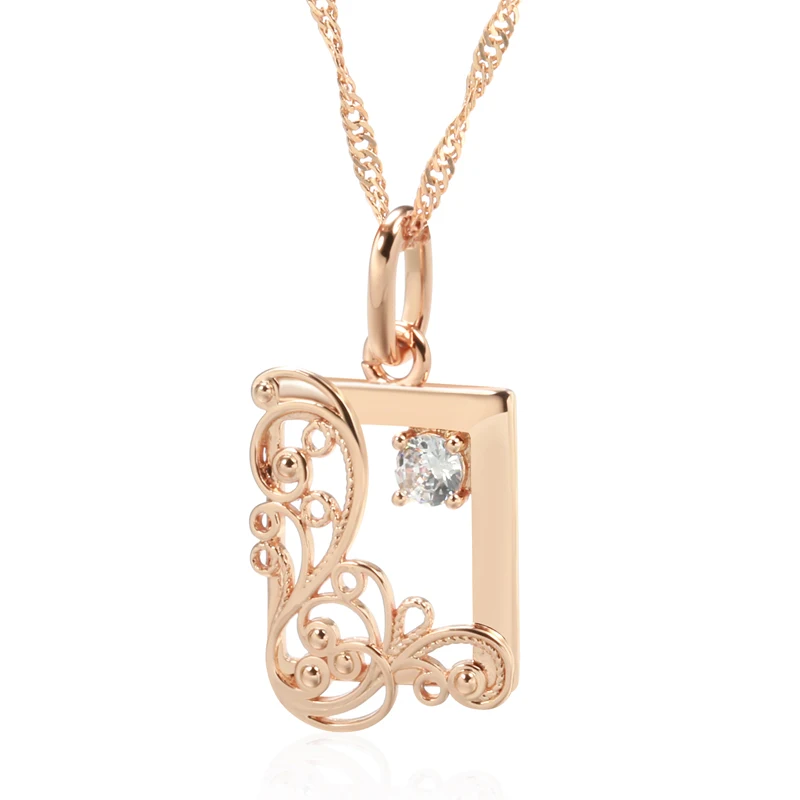 Kinel Vintage 585 Rose Gold Color Square Pendant Necklace for Women Natural Zircon Glossy Metal Ethnic Bride Trend Daily Jewelry