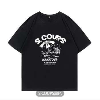 Kpop Nanatour Femme 티셔츠 여름 S.Coups Jeonghan The8 레터 프린트 반소매 Y2k 여성용 Blak Cotton Tops Oversize Simple