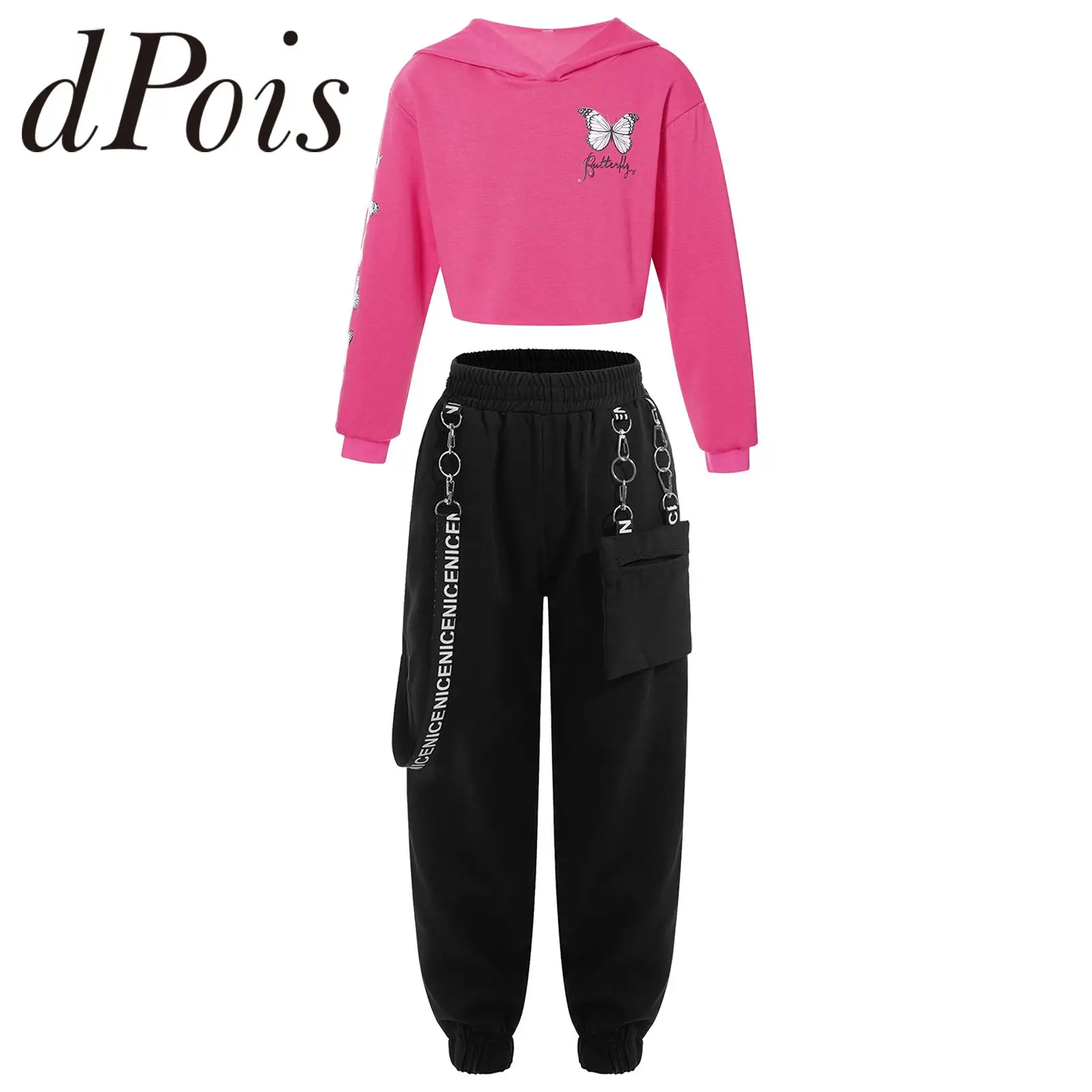 Ensemble de sport à capuche deux pièces pour enfants, sweat-shirt à manches longues, pantalon de survêtement en Y, costume de danse jazz hip-hop, tenues pour filles