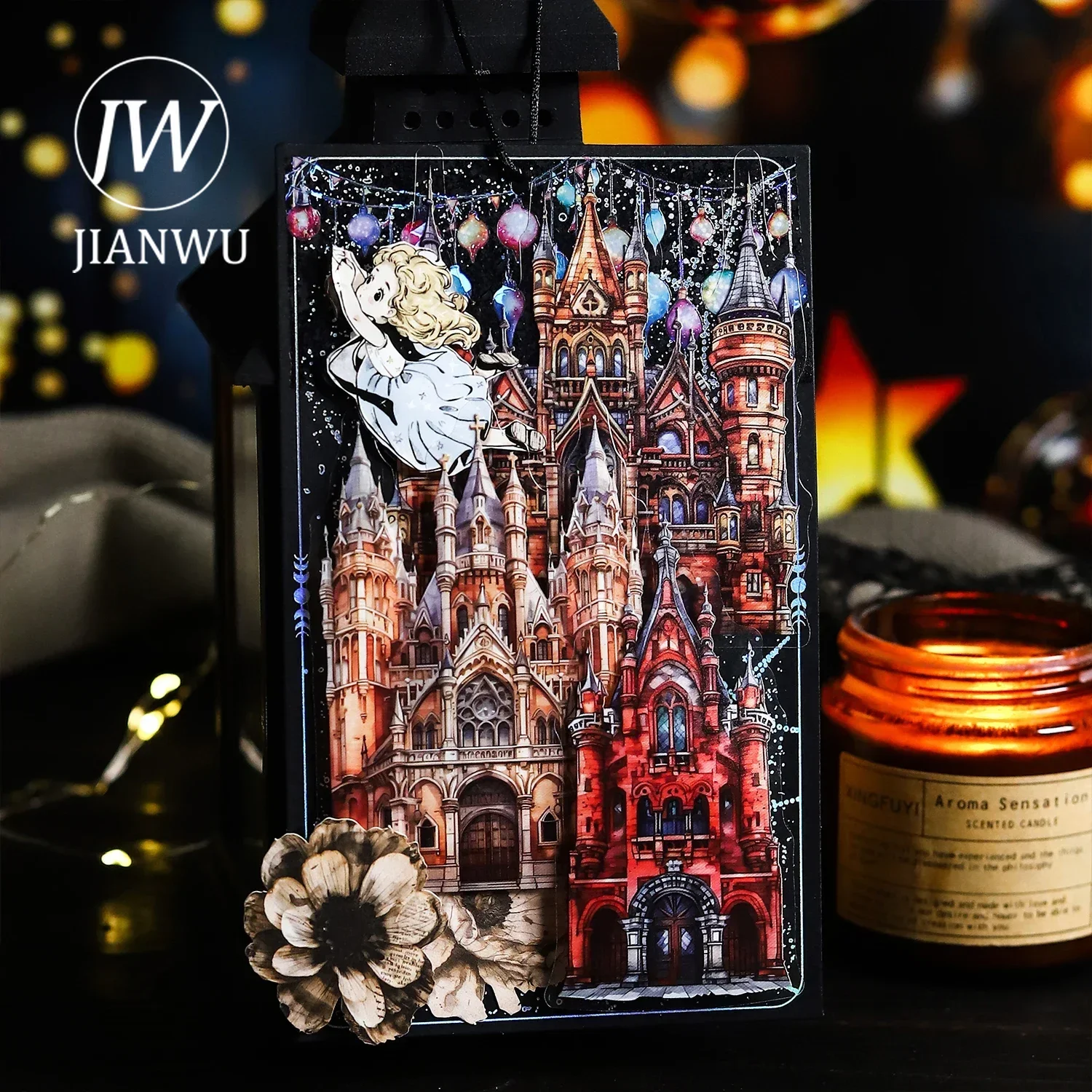 JIANWU Moonlight City Series Vintage Gothic Castle Landscaping Material Collage PET Sticker Creative DIY Journal Stationery