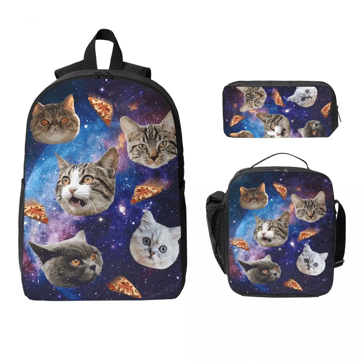 

Space Cat Heads Backpack Student Boys Girls BookBag School Bag Laptop Shoulder Bags 3ps Insulated Lunch Bag Pencil Case