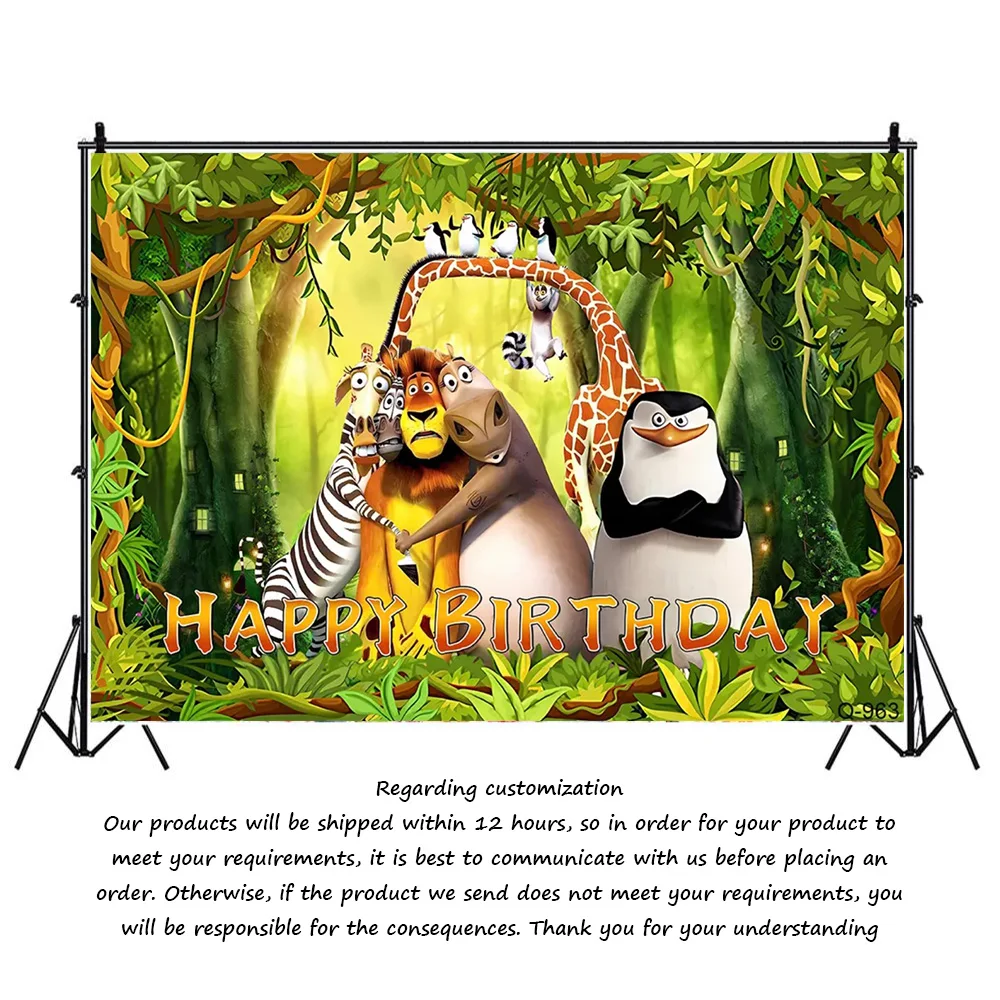 MADAGASCAR Background Birthday Party Baby Shower Decoration Supplies Gifts  Jungle Safari Banner Children Photography Backdrops