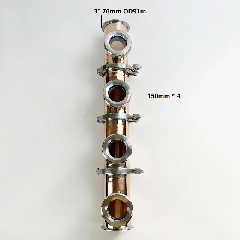 Imagem -04 - Vidro de Vista de Cobre União Tri Braçadeira t x x com Bolha de Cobre Conjunto Coluna de Lente de Destilação para Homebrew 76 mm Od91 mm