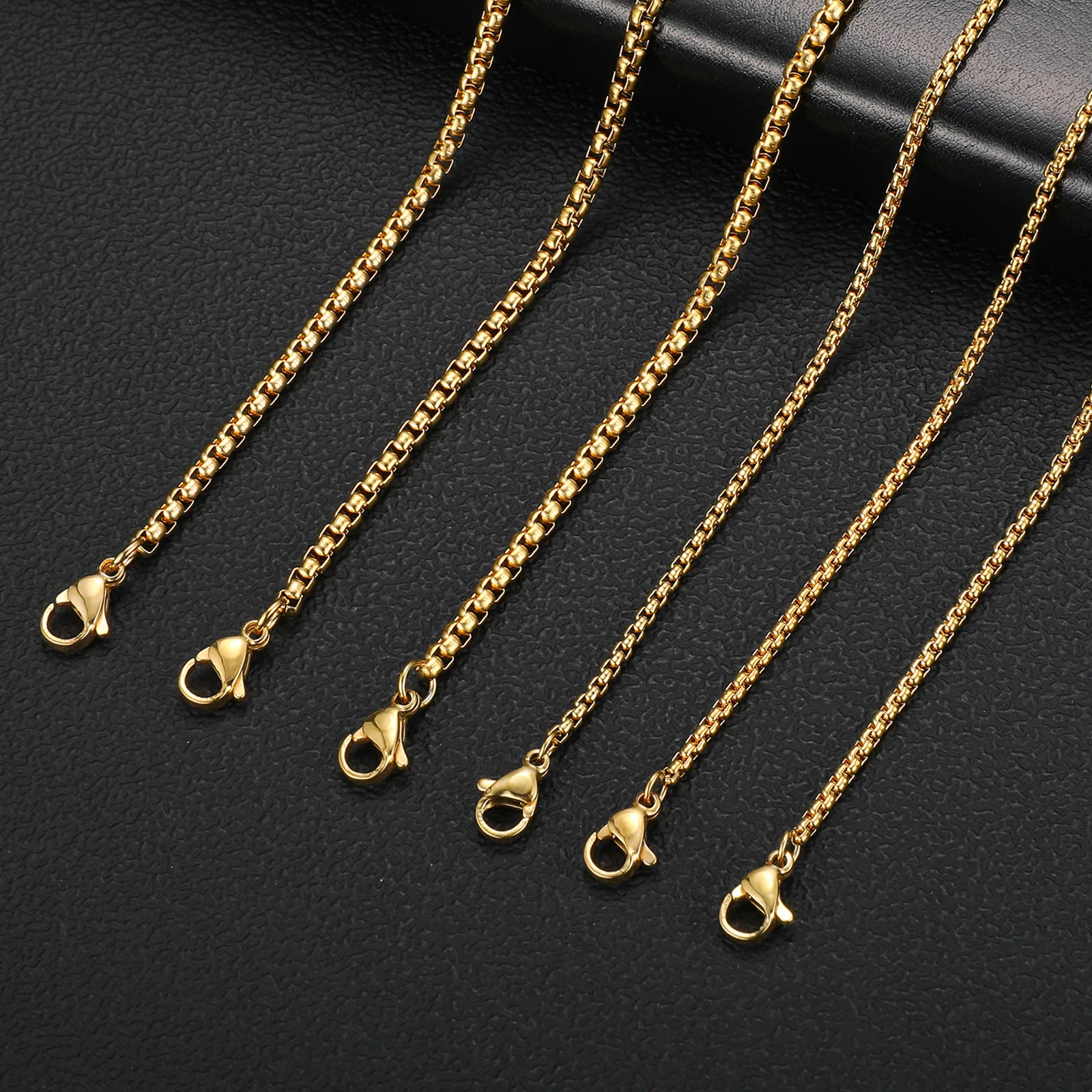 2MM/3MM Edelstahl-Halskette mit quadratischer Gliederkette für Herren und Damen, Retro-Choker in Goldfarbe, Metallschmuck, DIY-Zubehör – Detail 6
