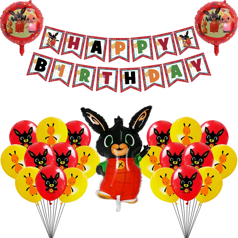 Bing Rabbit Foil Latex Balloons Happy Birthday Flag Banner Cartoon Red Black Jungle Pet Balloon Party Decoration Christmas Gift