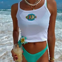 Combhasaki Women Summer Shiny Glitter Pearl Embroidered Beaded Decor Round Neck Vest Sleeveless Shirts Slim Sheer Crop Tank Tops - Image 2