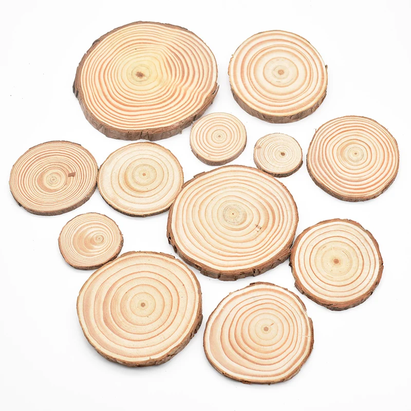 3-12cm Thick Natural Pine Round Unfinished Wood Slices Circles With Tree Bark Log Discs DIY Crafts Rustic Wedding Party Painting