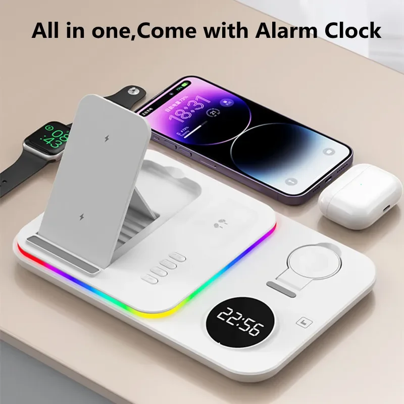 30W 5 in 1 Wireless Charger Stand Foldable Fast Charging Station For iPhone 15 14 13 12 Samsung Galaxy Watch Apple Watch Airpods