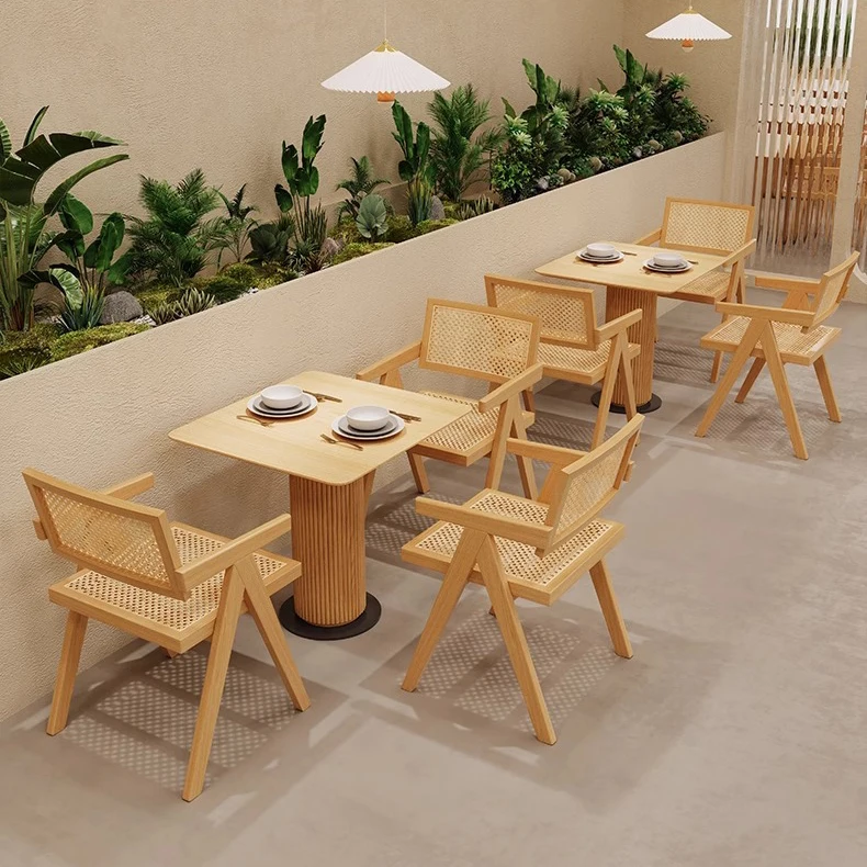 Modern Vintage Style Dining Table Chair Set for Cafe Restaurant Coffee Shop or Hotel Booth Seating Furniture Made of Wood