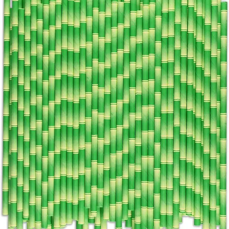 50/100 قطعة الخيزران ورقة القش شرب القش الخيزران المطبوعة القش الاستوائية هاواي شاطئ حفلة الغابة موضوع حفلة عيد ميلاد العرض