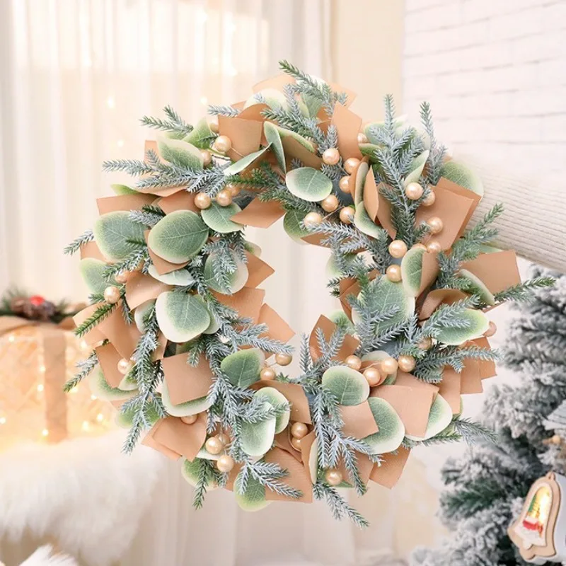 Christmas Wreath Red Fruit Decoration 40cm Wreath Ribbon Christmas Vine Circle Decoration Scene Arrangement