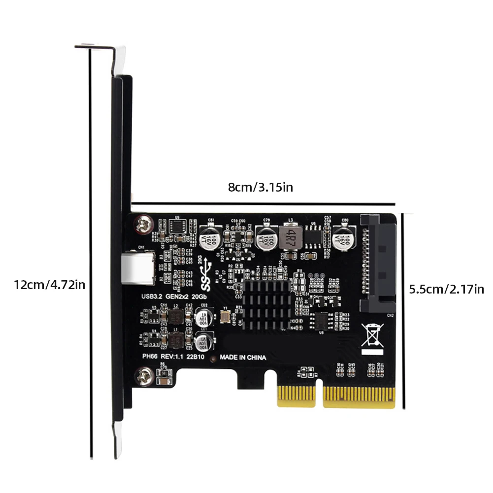 بطاقة USB PCIE من النوع C PCI-Express إلى USB 3.2 Gen 2 20Gbps PCI Express بطاقة توسيع إلى USB3.2 Gen2 للكمبيوتر الشخصي