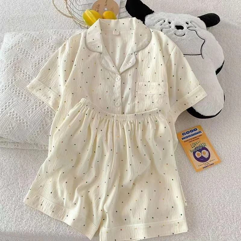 2 conjuntos de roupas doces Pijamas de algodão Fengyunduo para mulheres, shorts finos de verão de manga curta, estilo jovem, podem ser usados ​​ao ar livre,