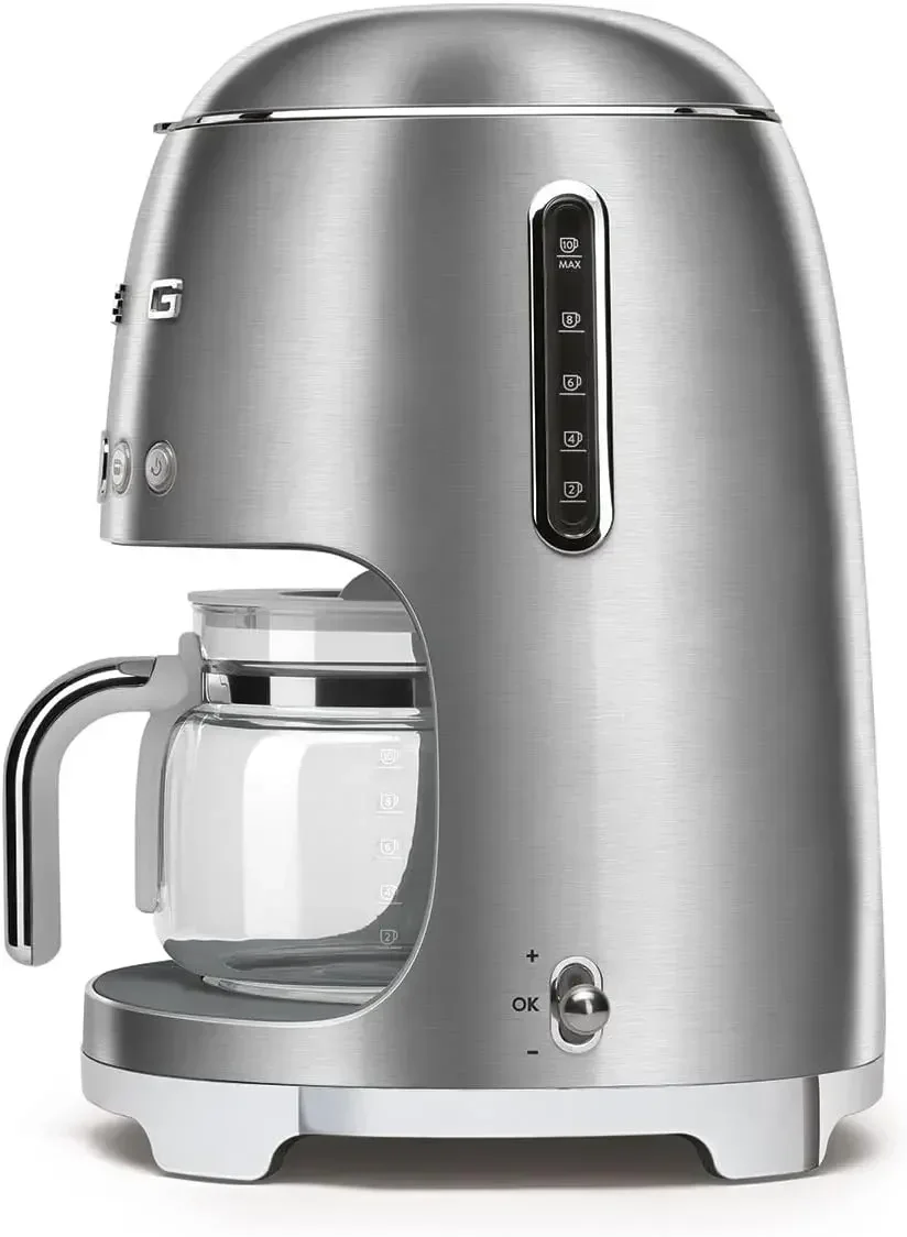 Smeg 50's Retro Style Aesthetic Drip Coffee Machine with 10 Cup Glass Carafe, Auto Start Feature, Keep Warm Plate, and Two