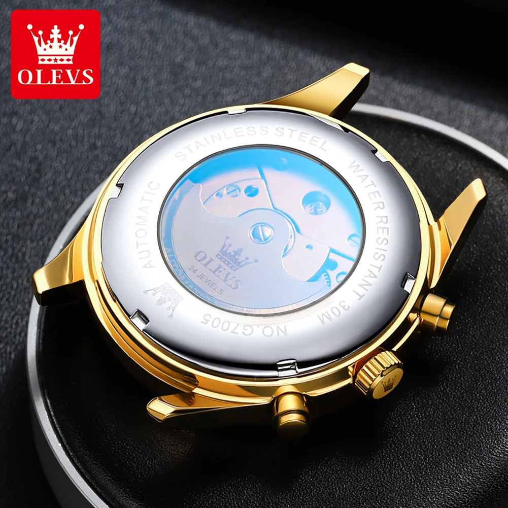 OLEVS 7005 Fashion Mechanical Watch Gift Round-dial Stainless Steel Watchband Month Display Week Display Calendar