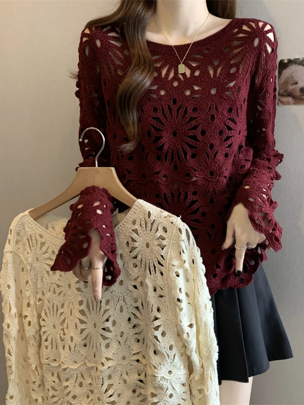 

Женский вязаный топ больших размеров, модный повседневный свободный крой, длинный свиковый трикотаж, сезонная верхняя одежда на весну и осень