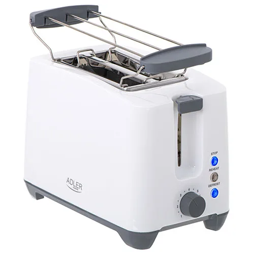 Toster 1000W, 2 kromki, 7 poziomów opiekania, ruszt do bułek, automatyczne wyłączenie, funkcja stop, reheat, defrost